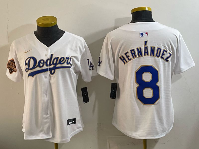 Youth 2026 Los Angeles Dodgers #8 Hernandez White Gold Game Nike MLB Jersey style 07